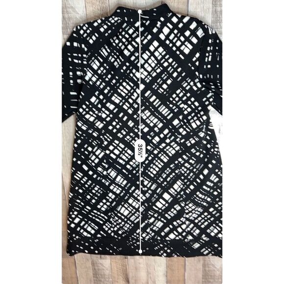 Chris McLaughlin Black White Geometrical Keyhole Shift Dress Sz 12 Pockets Moder - Picture 11 of 14